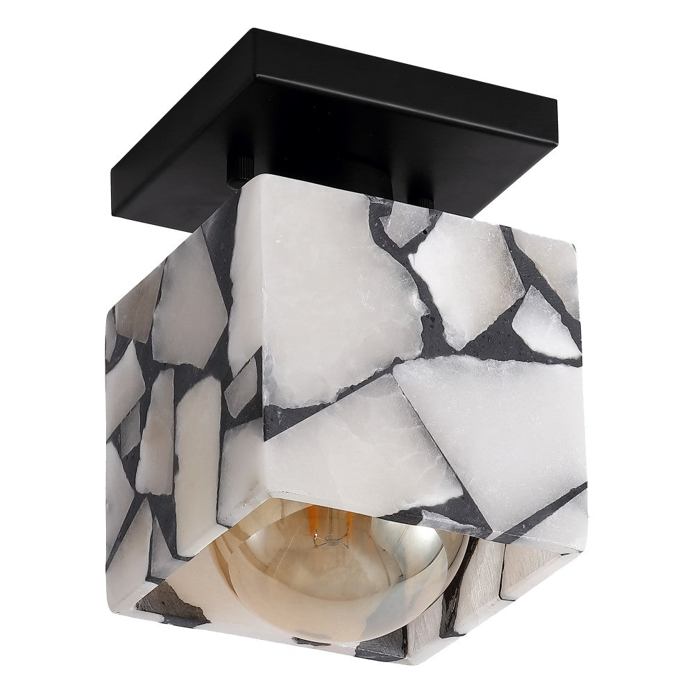 Alabaster 5" 1-Light Modern Contemporary Alabaster/Iron Cube LED Semi Flush Mount