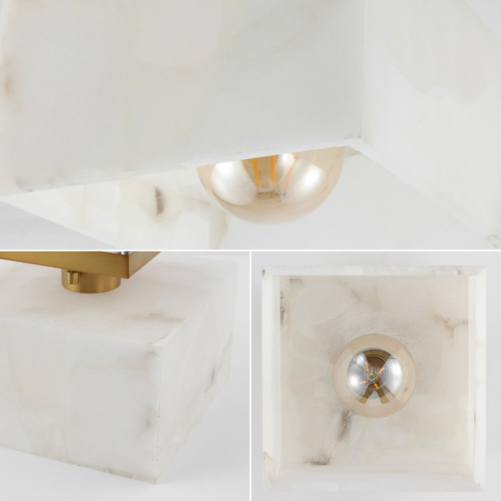 Addis 8" 1-Light Modern Contemporary Alabaster/Iron Square LED Semi Flush Mount