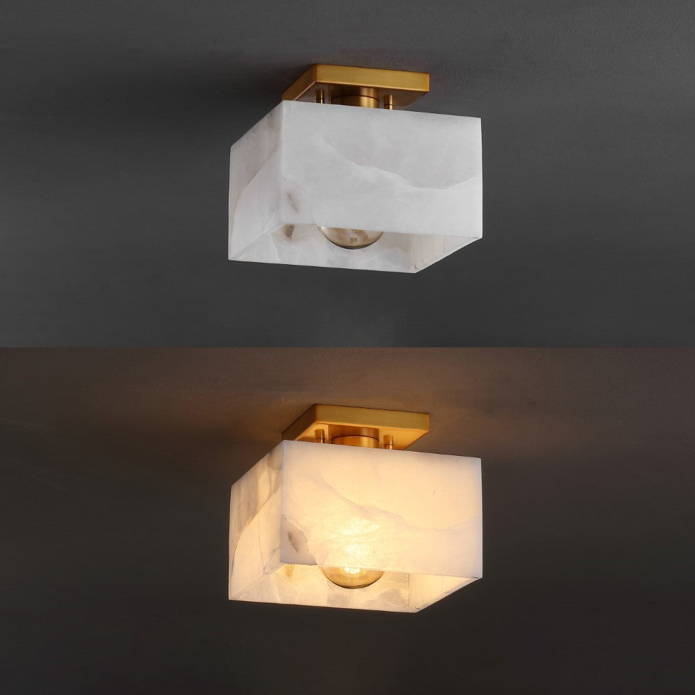 Addis 8" 1-Light Modern Contemporary Alabaster/Iron Square LED Semi Flush Mount
