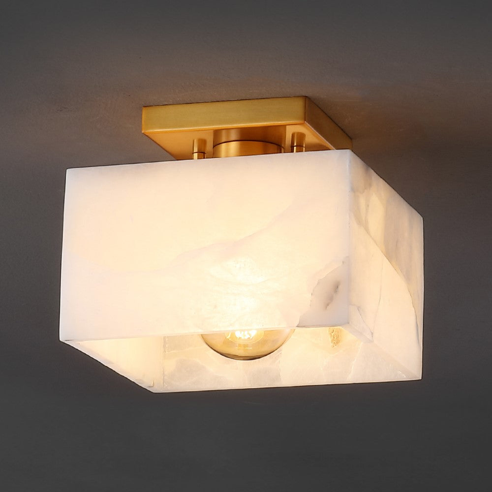 Addis 8" 1-Light Modern Contemporary Alabaster/Iron Square LED Semi Flush Mount