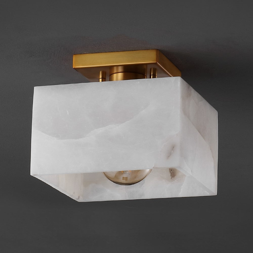 Addis 8" 1-Light Modern Contemporary Alabaster/Iron Square LED Semi Flush Mount