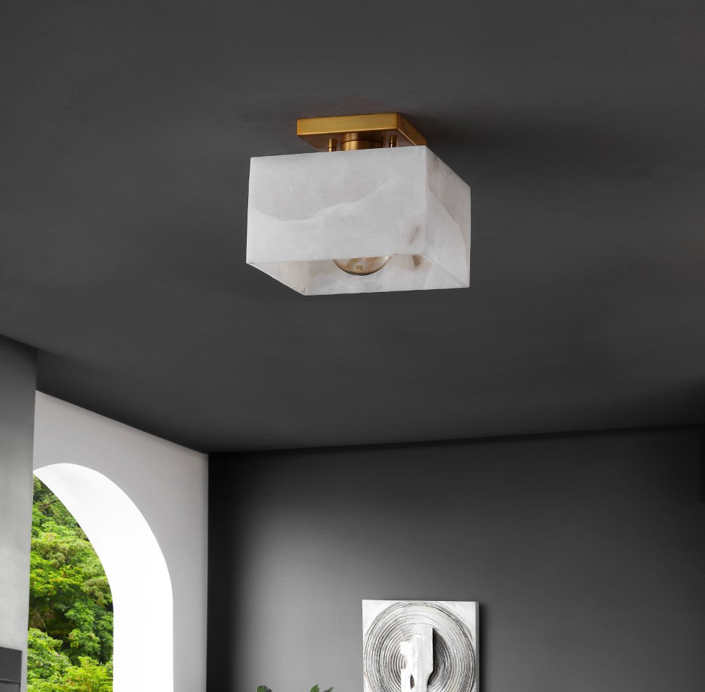 Addis 8" 1-Light Modern Contemporary Alabaster/Iron Square LED Semi Flush Mount