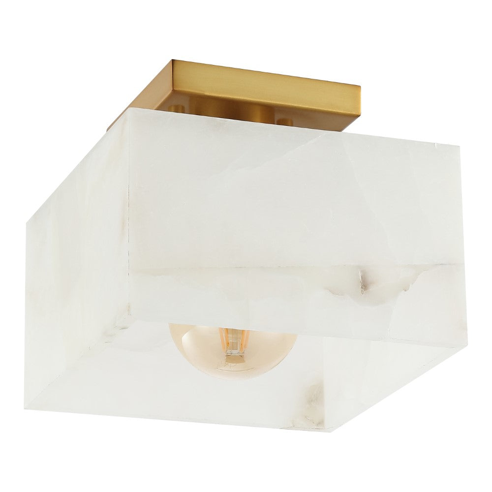 Addis 8" 1-Light Modern Contemporary Alabaster/Iron Square LED Semi Flush Mount