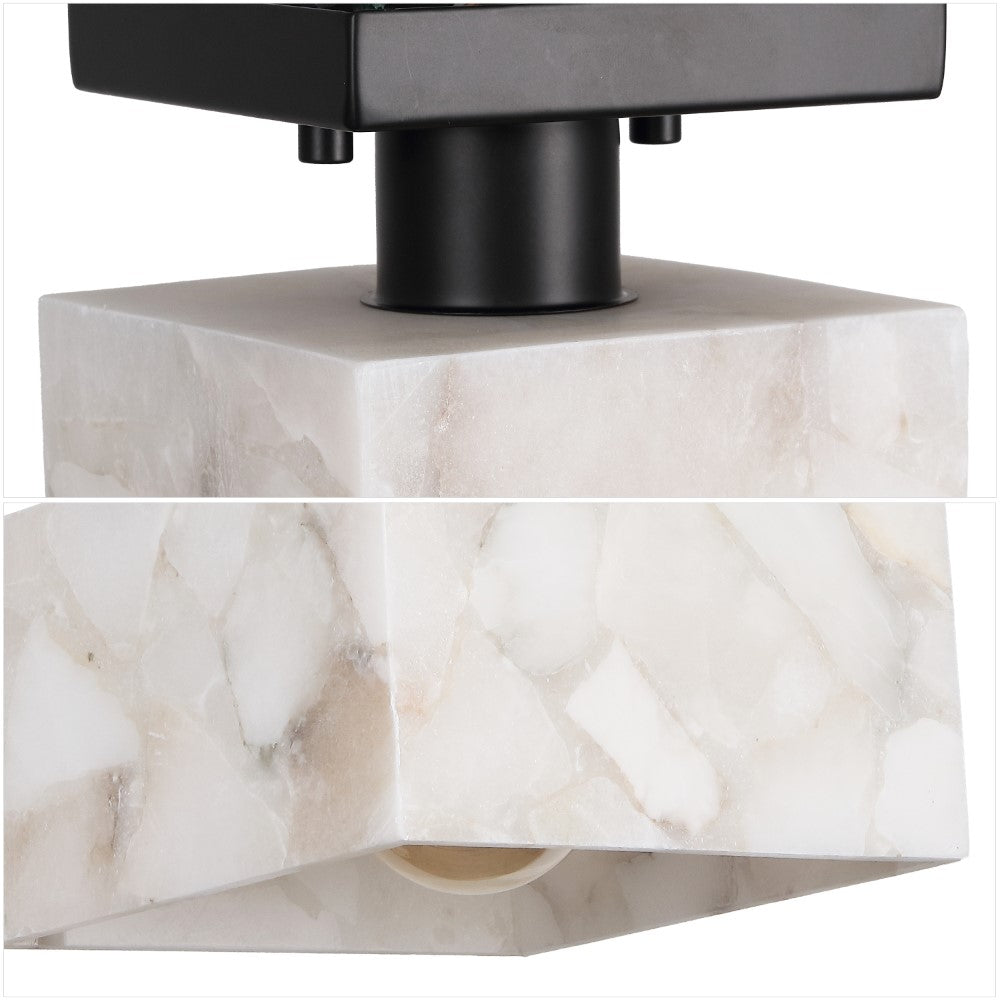 Addis 8" 1-Light Modern Contemporary Alabaster/Iron Square LED Semi Flush Mount