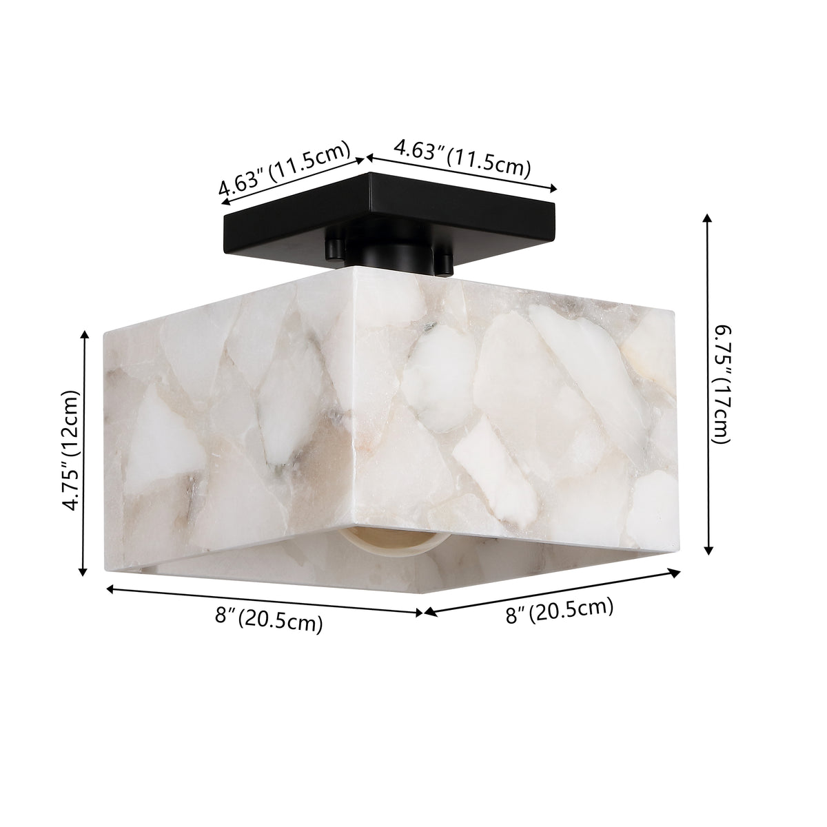 Addis 8" 1-Light Modern Contemporary Alabaster/Iron Square LED Semi Flush Mount