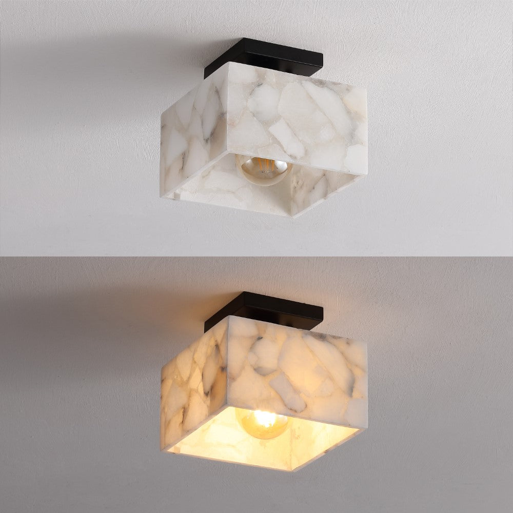 Addis 8" 1-Light Modern Contemporary Alabaster/Iron Square LED Semi Flush Mount