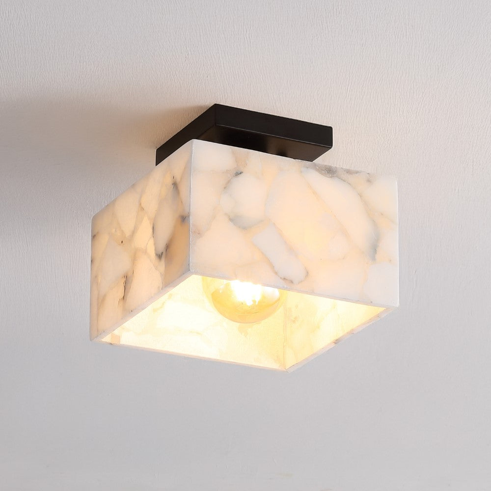 Addis 8" 1-Light Modern Contemporary Alabaster/Iron Square LED Semi Flush Mount