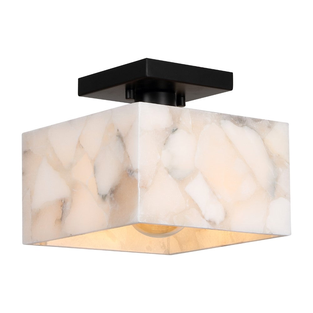 Addis 8" 1-Light Modern Contemporary Alabaster/Iron Square LED Semi Flush Mount