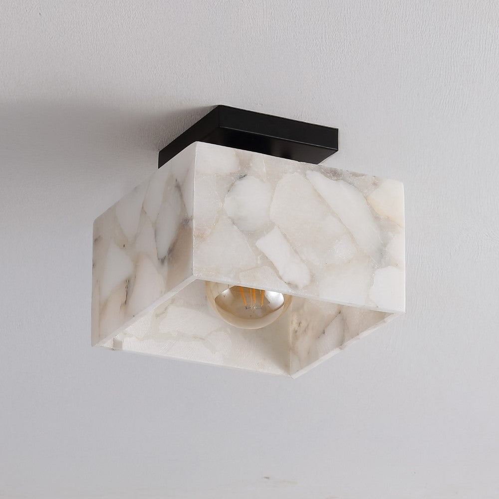 Addis 8" 1-Light Modern Contemporary Alabaster/Iron Square LED Semi Flush Mount
