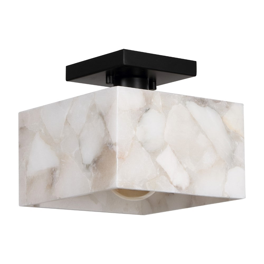 Addis 8" 1-Light Modern Contemporary Alabaster/Iron Square LED Semi Flush Mount