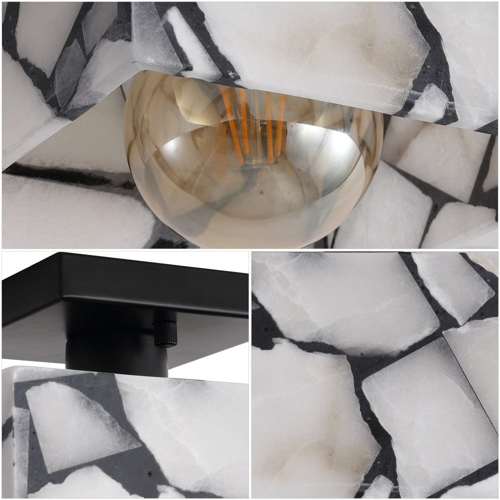 Addis 8" 1-Light Modern Contemporary Alabaster/Iron Square LED Semi Flush Mount