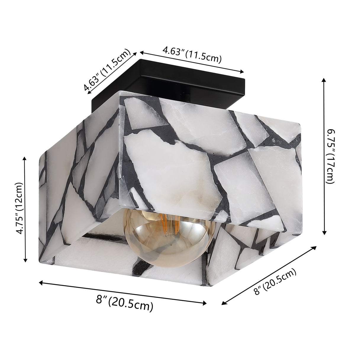 Addis 8" 1-Light Modern Contemporary Alabaster/Iron Square LED Semi Flush Mount