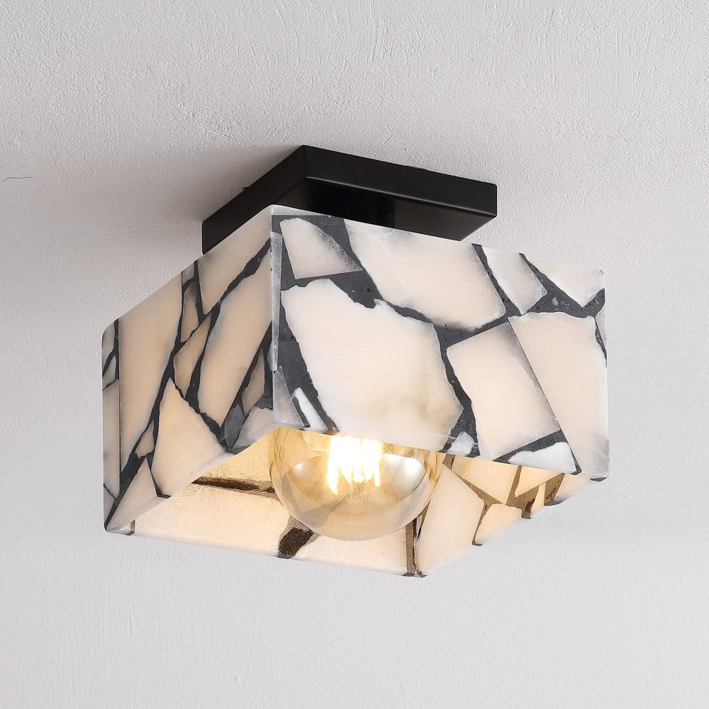Addis 8" 1-Light Modern Contemporary Alabaster/Iron Square LED Semi Flush Mount