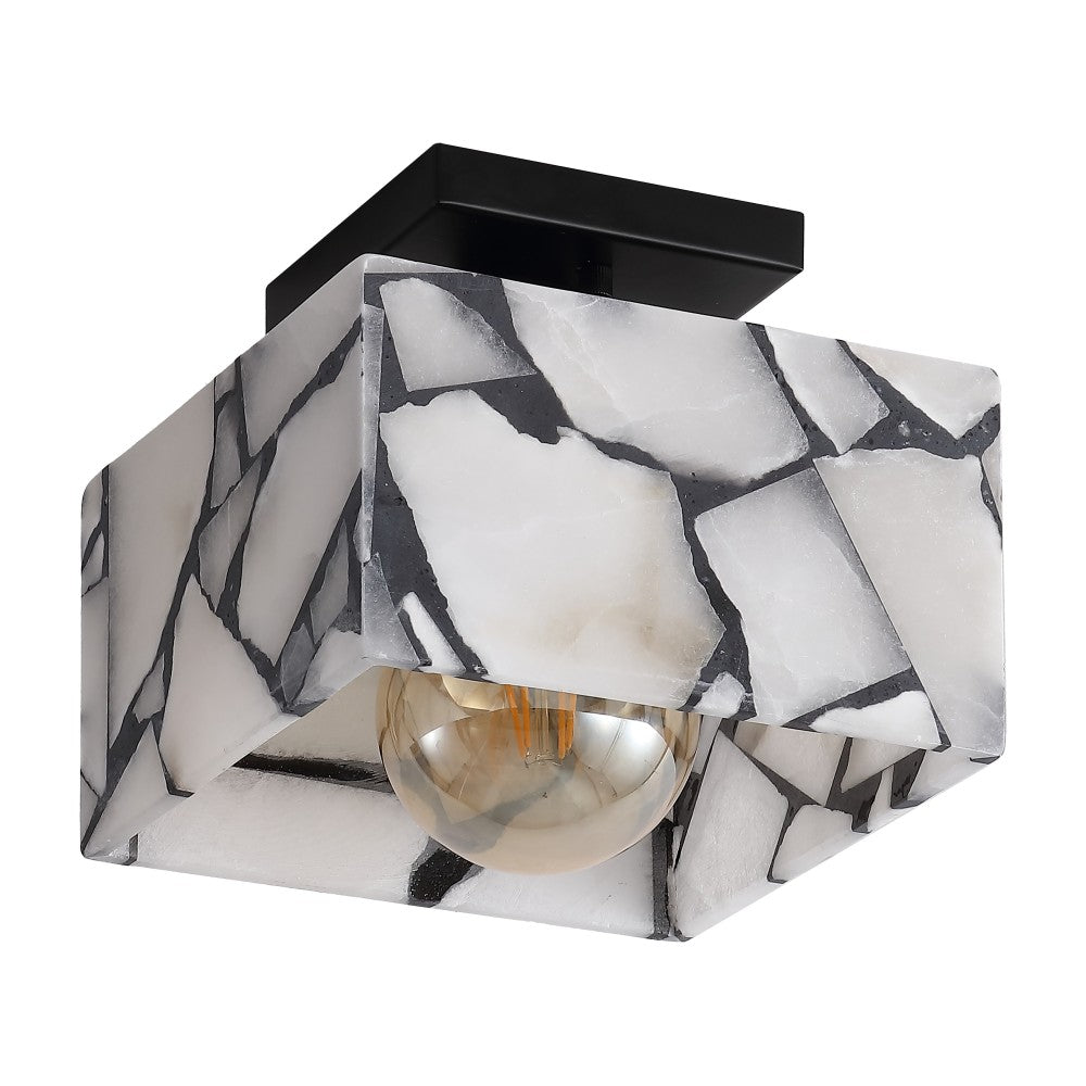 Addis 8" 1-Light Modern Contemporary Alabaster/Iron Square LED Semi Flush Mount