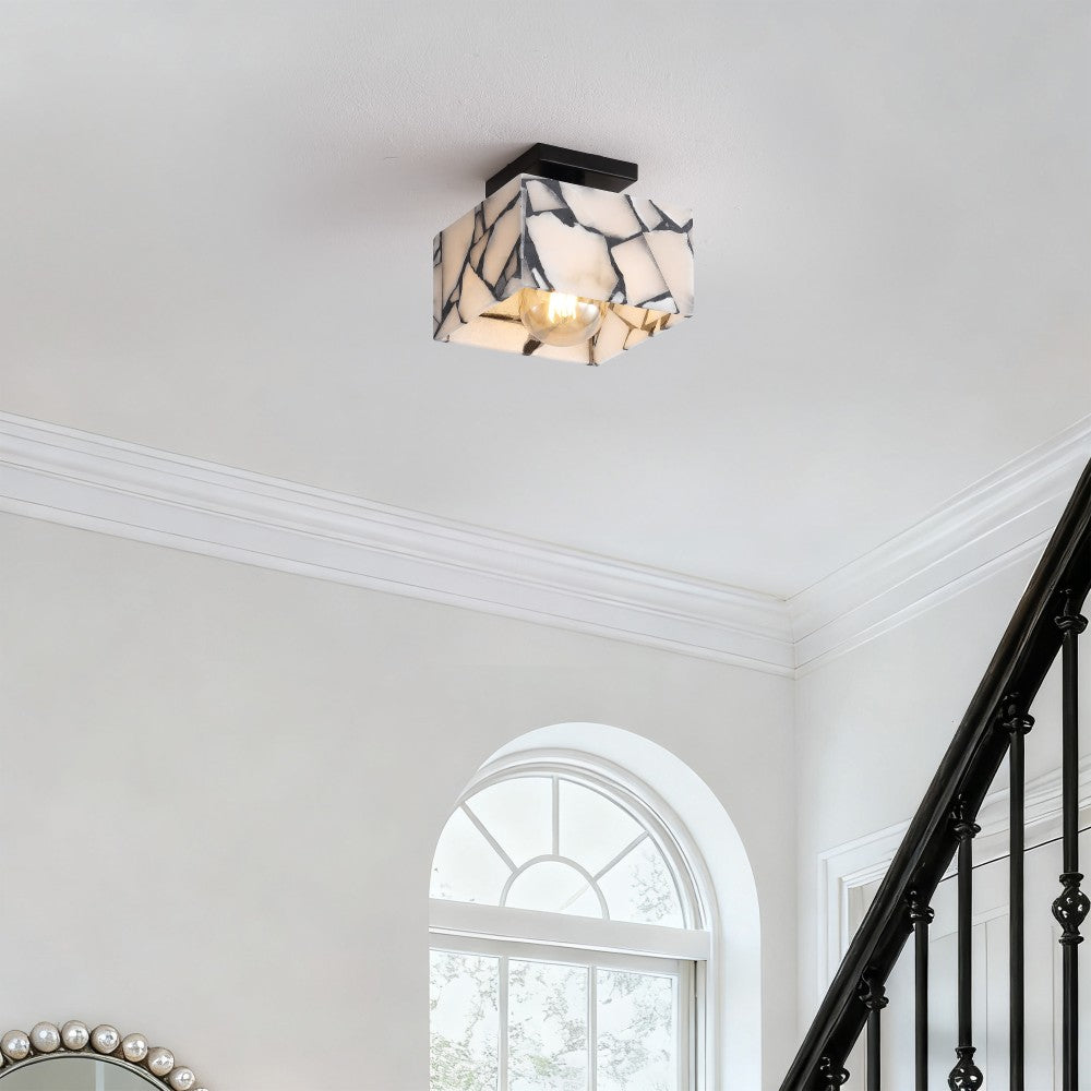 Addis 8" 1-Light Modern Contemporary Alabaster/Iron Square LED Semi Flush Mount