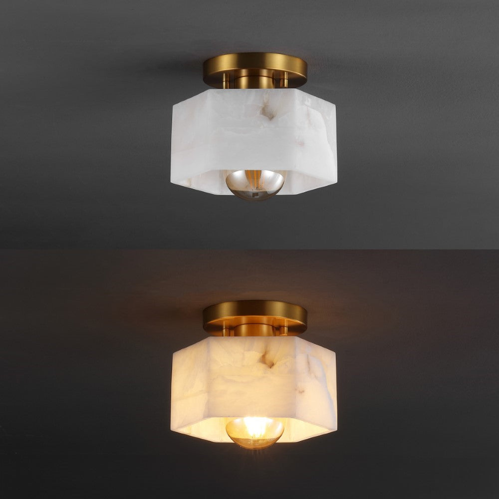 Etta 8" 1-Light Modern Contemporary Alabaster/Iron Hexagonal LED Semi Flush Mount