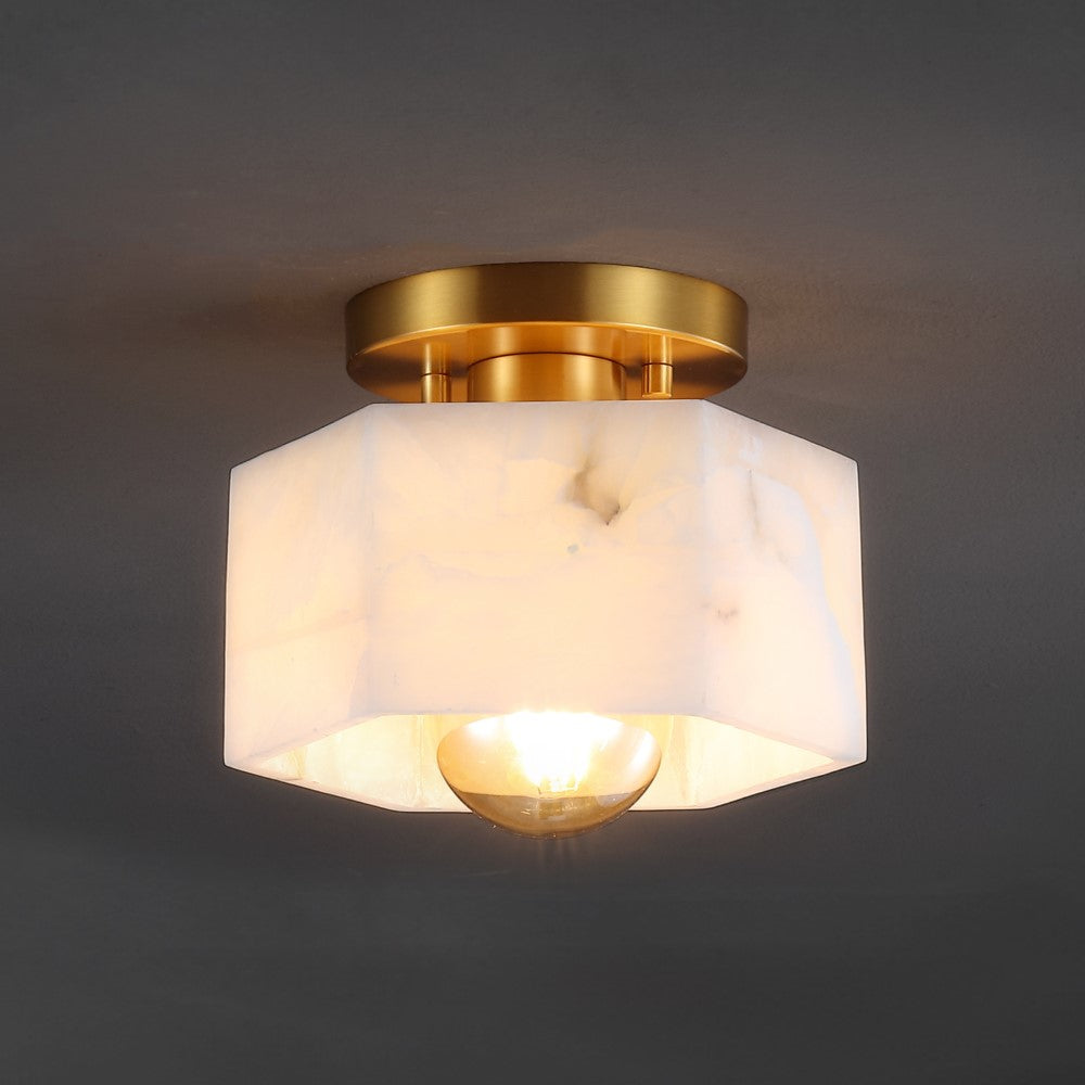 Etta 8" 1-Light Modern Contemporary Alabaster/Iron Hexagonal LED Semi Flush Mount