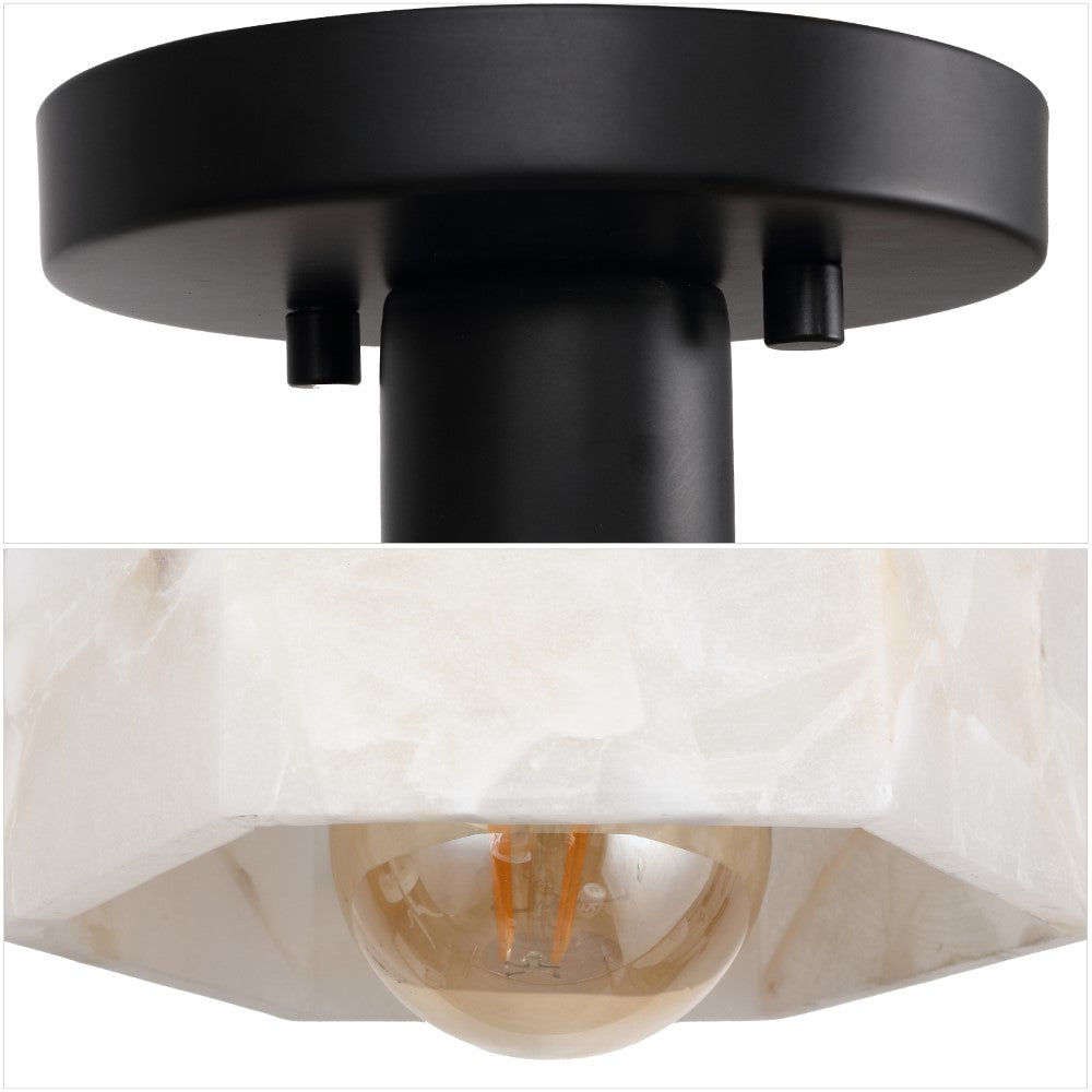 Etta 8" 1-Light Modern Contemporary Alabaster/Iron Hexagonal LED Semi Flush Mount