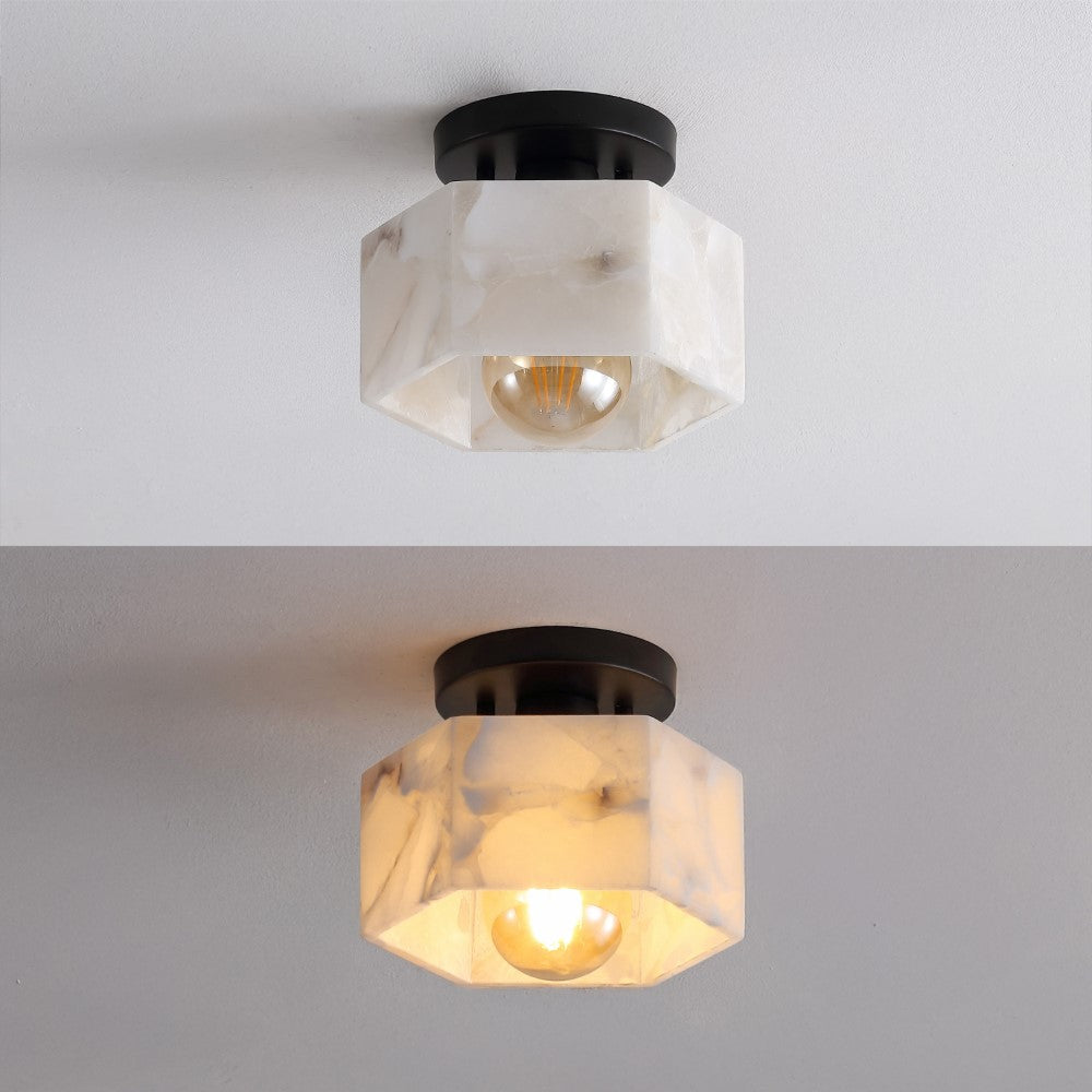 Etta 8" 1-Light Modern Contemporary Alabaster/Iron Hexagonal LED Semi Flush Mount