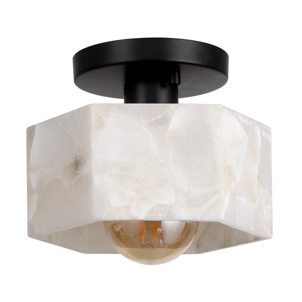 Etta 8" 1-Light Modern Contemporary Alabaster/Iron Hexagonal LED Semi Flush Mount