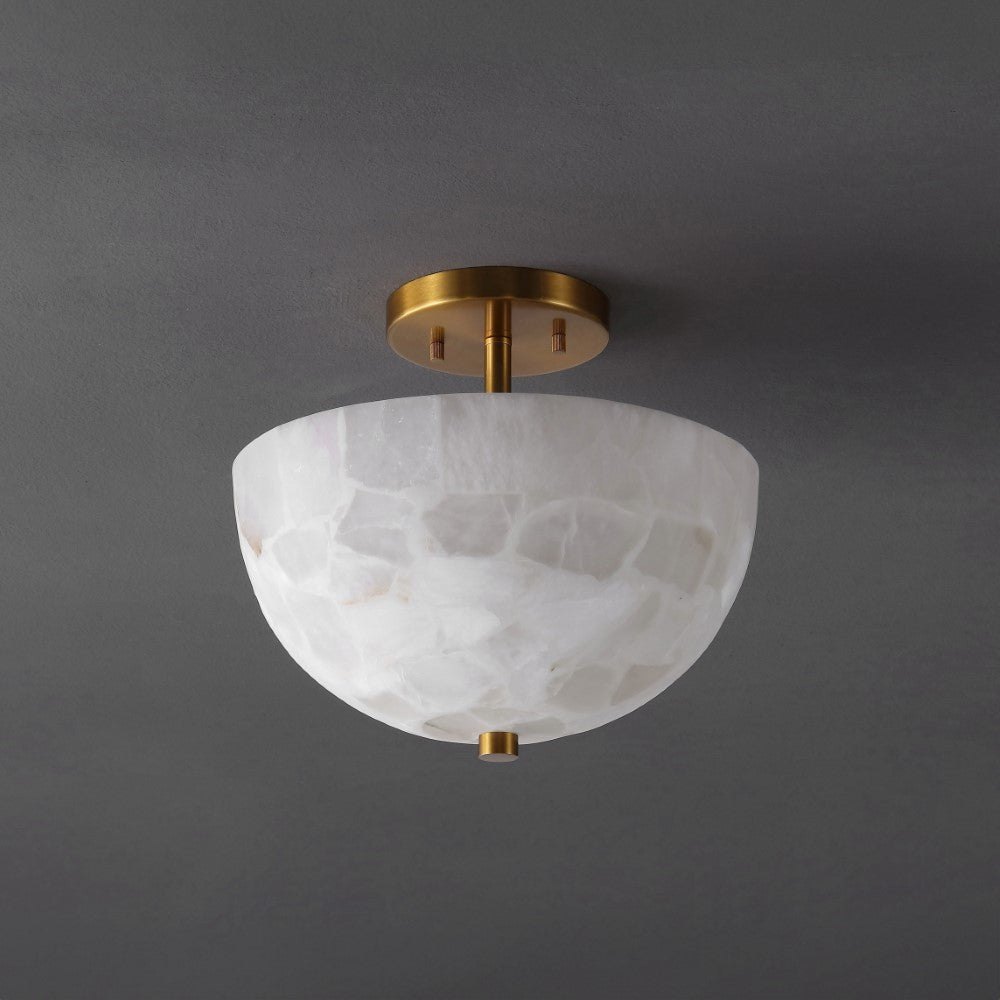 Meyda 11.88" 2-Light Modern Contemporary Alabaster/Iron Inverted Dome LED Semi Flush Mount