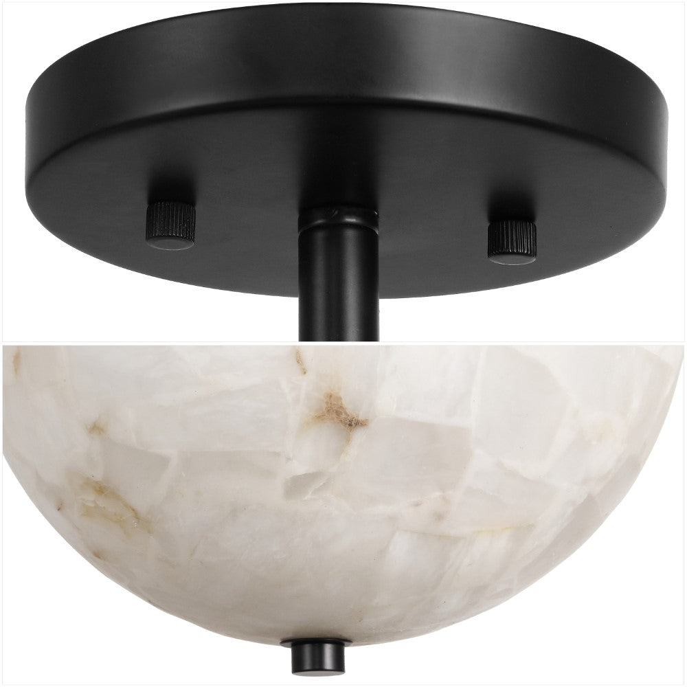 Meyda 11.88" 2-Light Modern Contemporary Alabaster/Iron Inverted Dome LED Semi Flush Mount