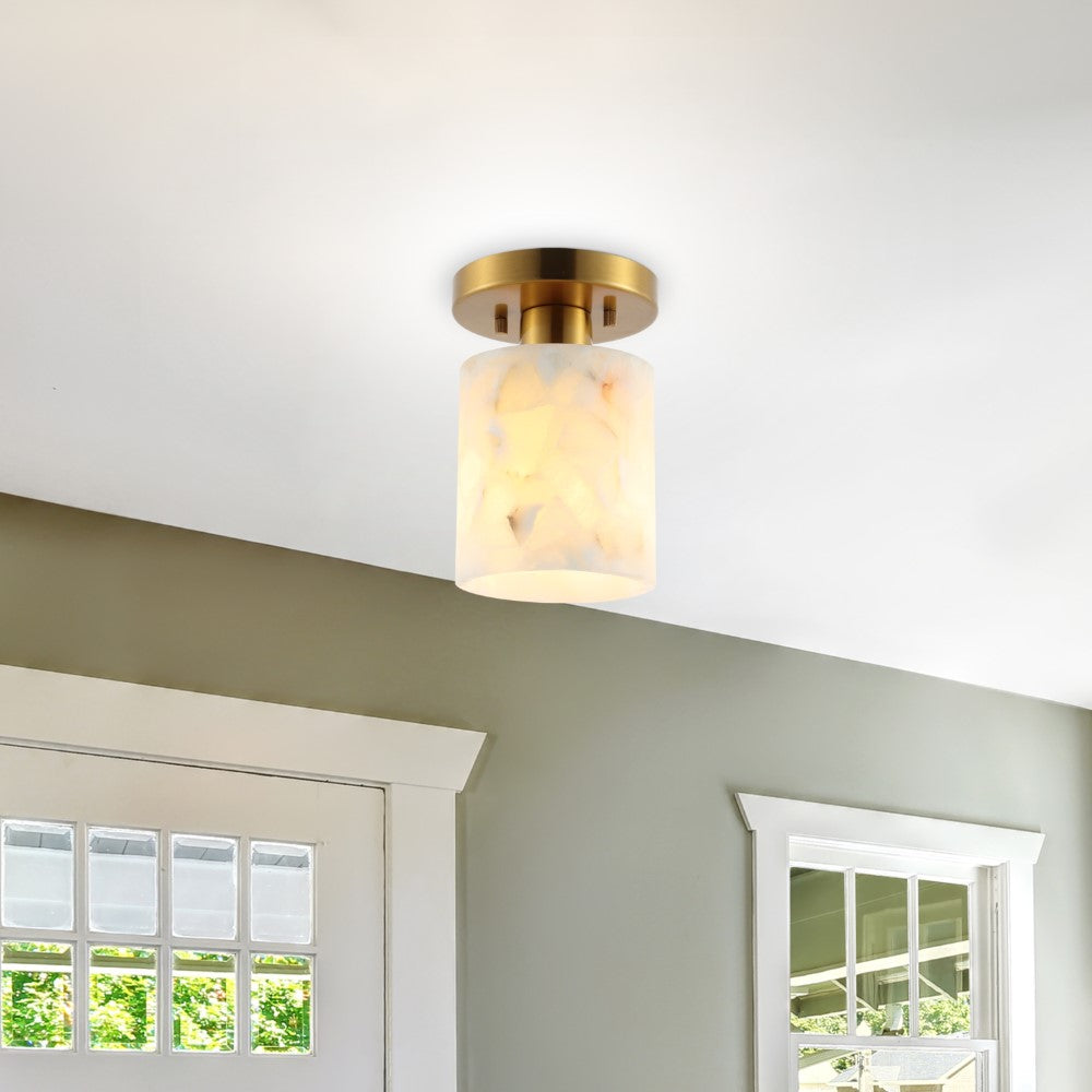 Beachcrest 5.13" 1-Light Modern Contemporary Alabaster/Iron Cylinder LED Semi Flush Mount