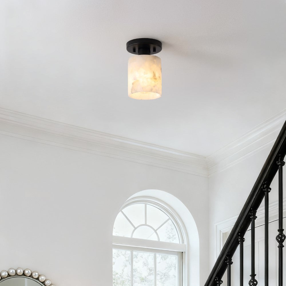 Beachcrest 5.13" 1-Light Modern Contemporary Alabaster/Iron Cylinder LED Semi Flush Mount