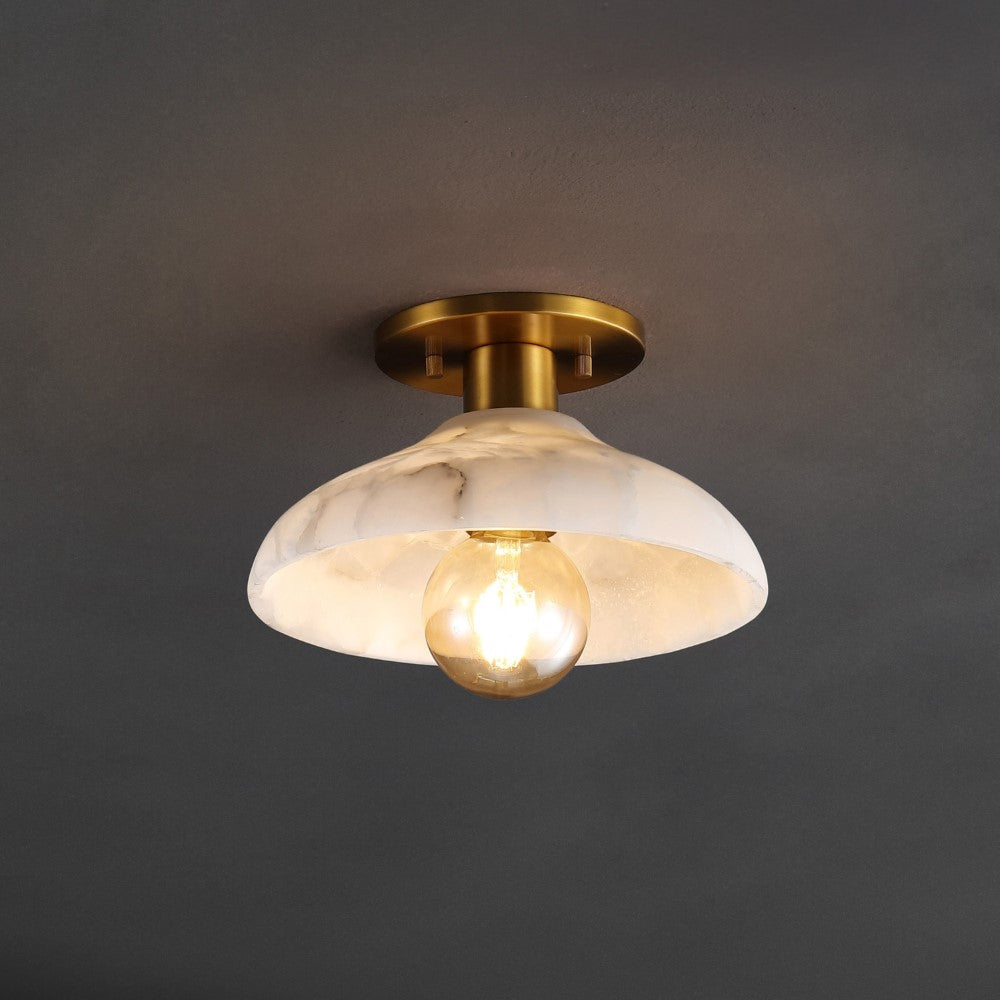 Ankeny 10" 1-Light Mid-Century Classic Alabaster/Iron LED Semi Flush Mount