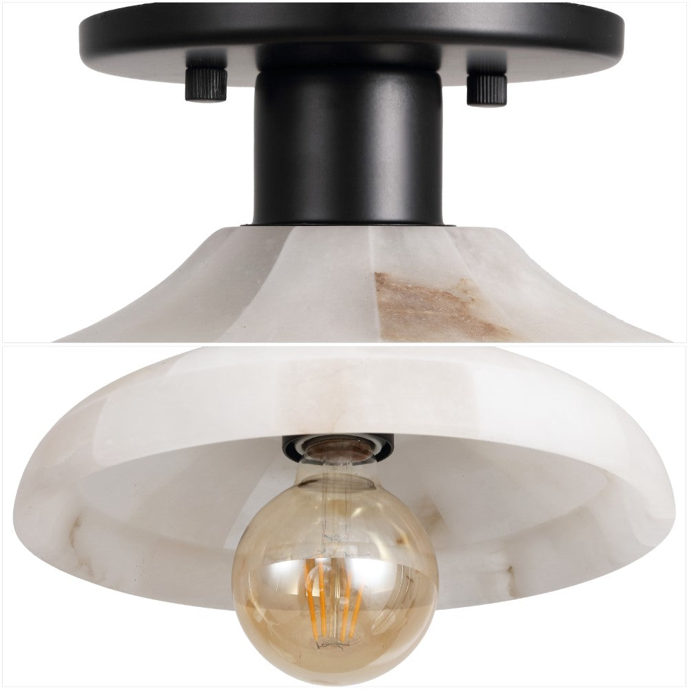 Ankeny 10" 1-Light Mid-Century Classic Alabaster/Iron LED Semi Flush Mount