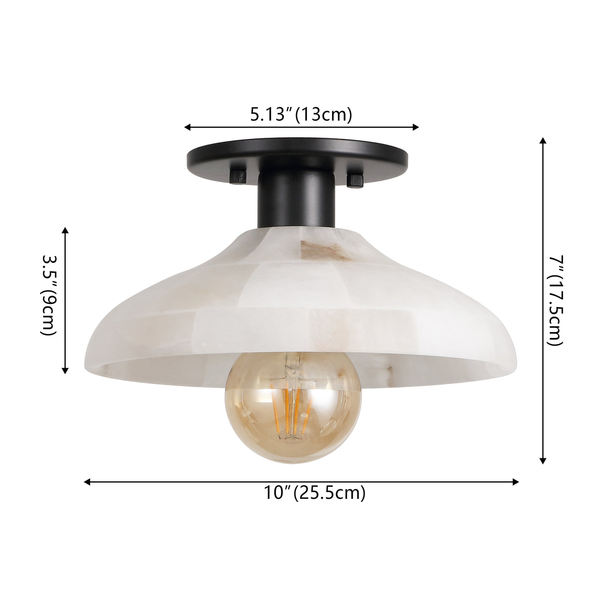 Ankeny 10" 1-Light Mid-Century Classic Alabaster/Iron LED Semi Flush Mount