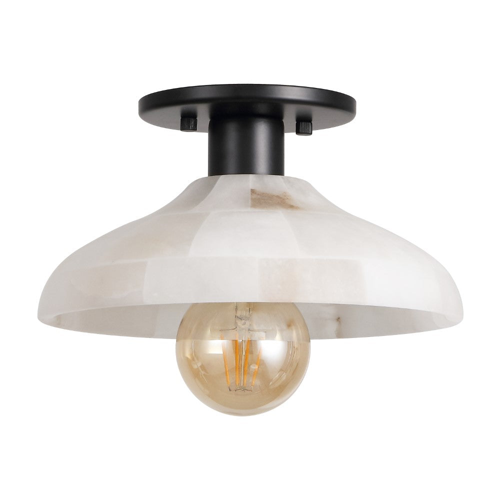 Ankeny 10" 1-Light Mid-Century Classic Alabaster/Iron LED Semi Flush Mount