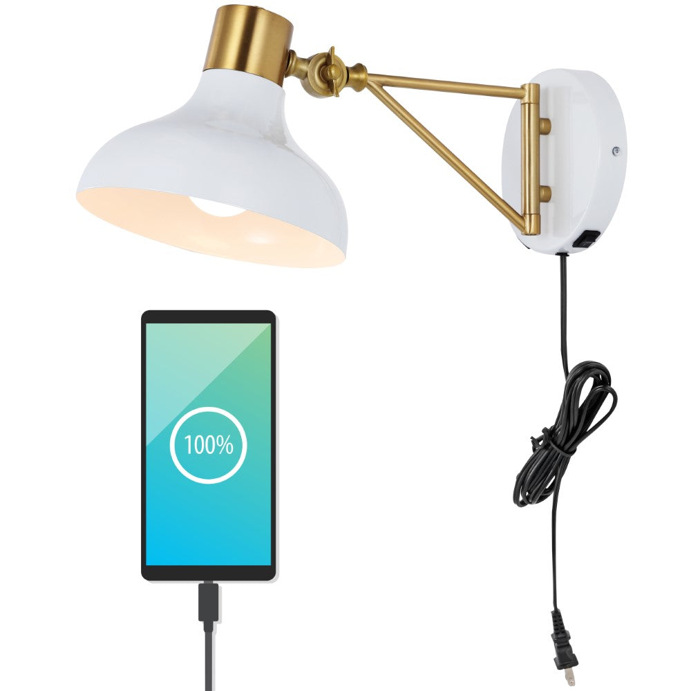 Betty 15" Swing Arm Modern Midcentury Iron USB Charging Port LED Sconce