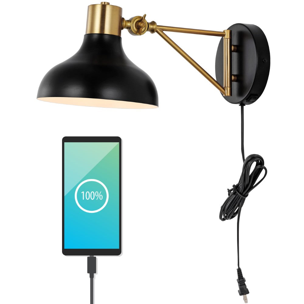 Betty 15" Swing Arm Modern Midcentury Iron USB Charging Port LED Sconce
