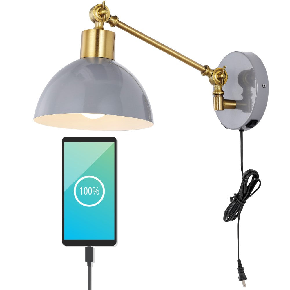 Casey 18" Swing Arm Modern Midcentury Iron USB Charging Port LED Sconce