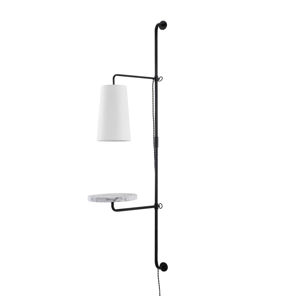 Exposed 11.5" Contemporary Industrial Iron Plug-In with Adjustable White Marble Table LED Sconce