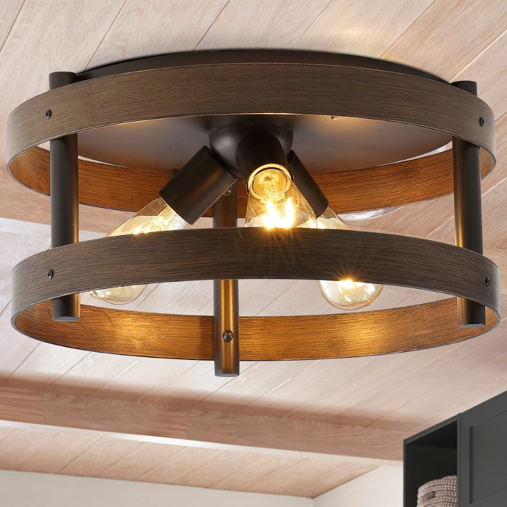 Personalized 16" Farmhouse Industrial Iron LED Flush Mount