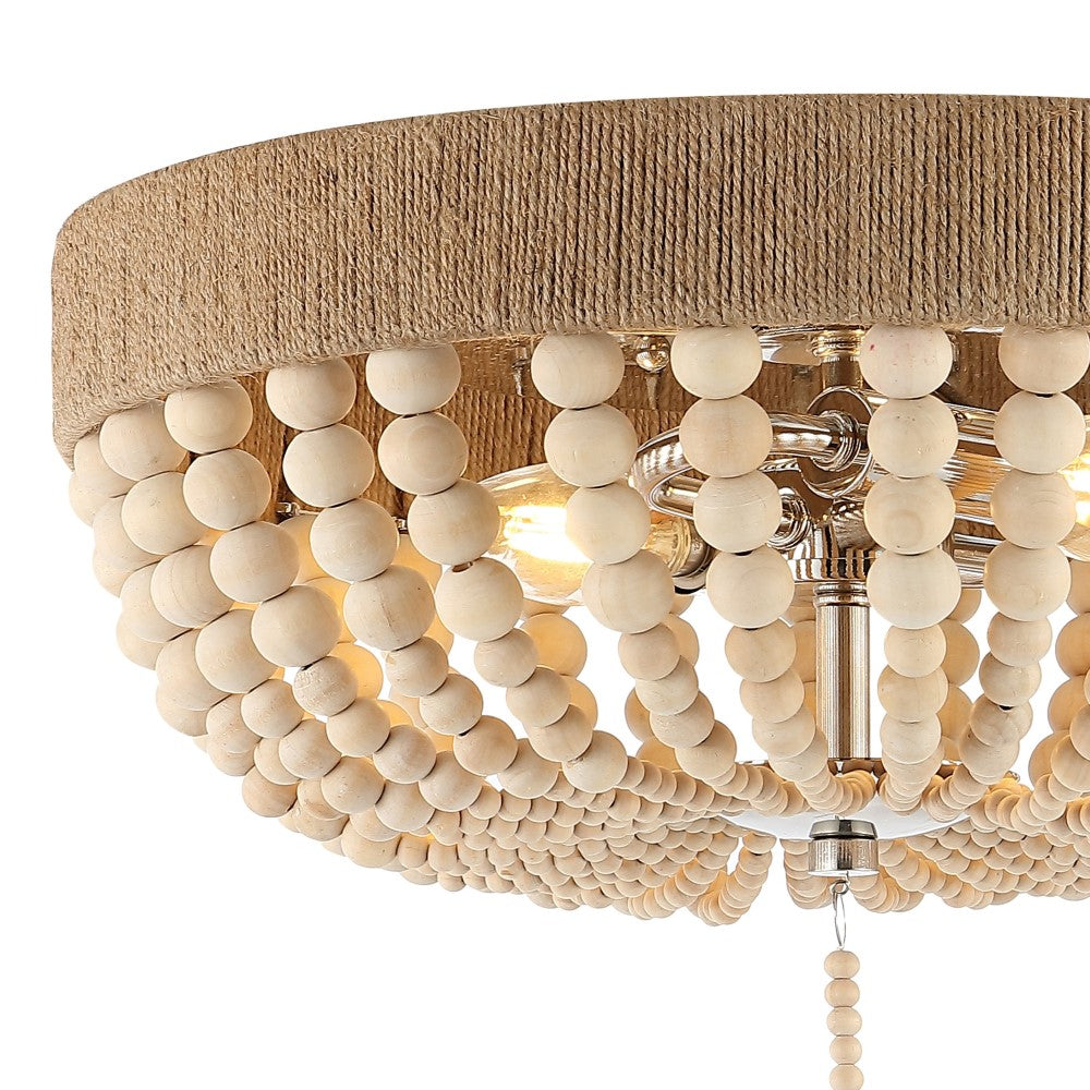 Dan Wood Bead 14" Farmhouse Bohemian Iron LED Flush Mount