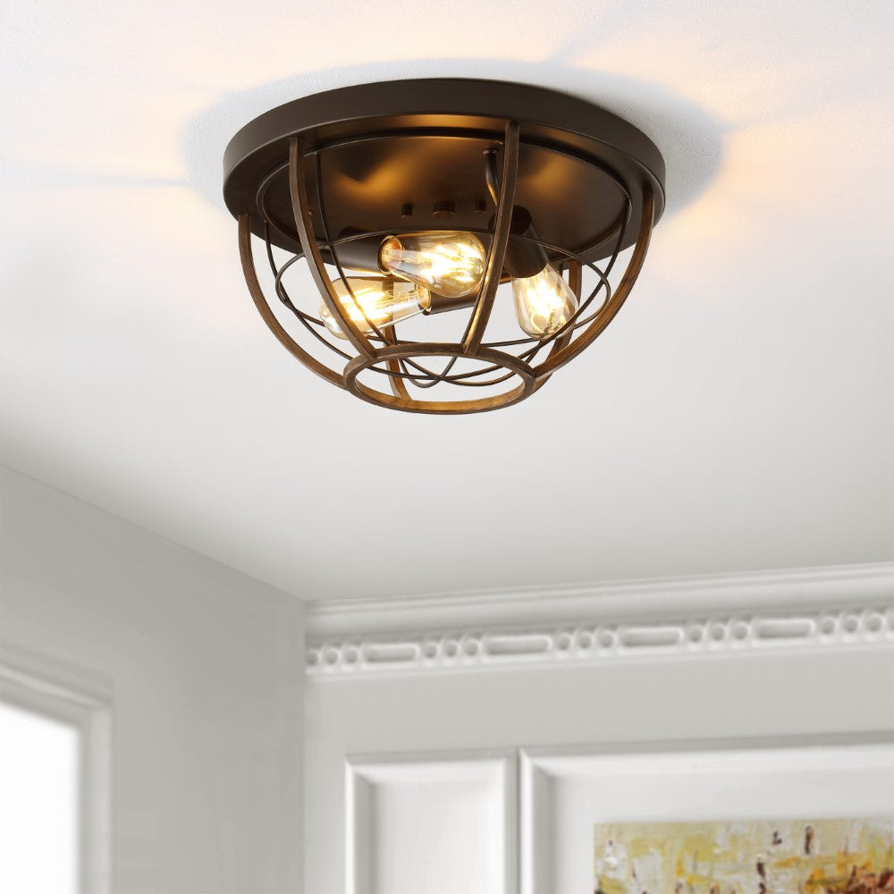 Calvia 15.75" Rustic Farmhouse Iron LED Flush Mount