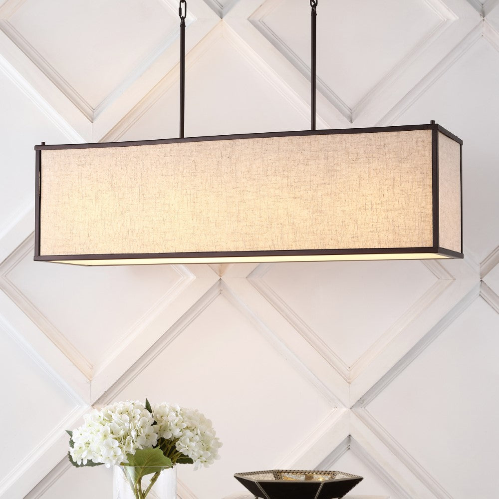 Modern 42" Minimalist Industrial Rectangular Linen Iron Linear LED Pendant