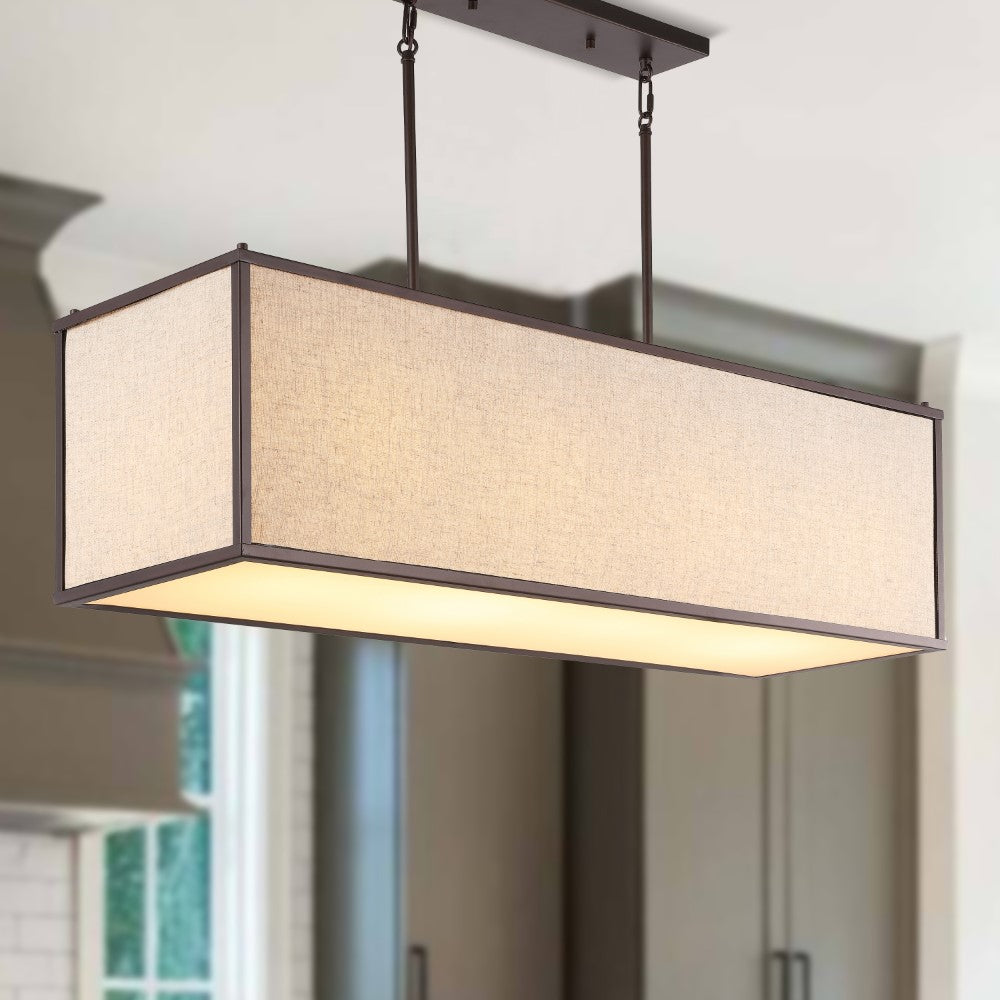 Modern 42" Minimalist Industrial Rectangular Linen Iron Linear LED Pendant