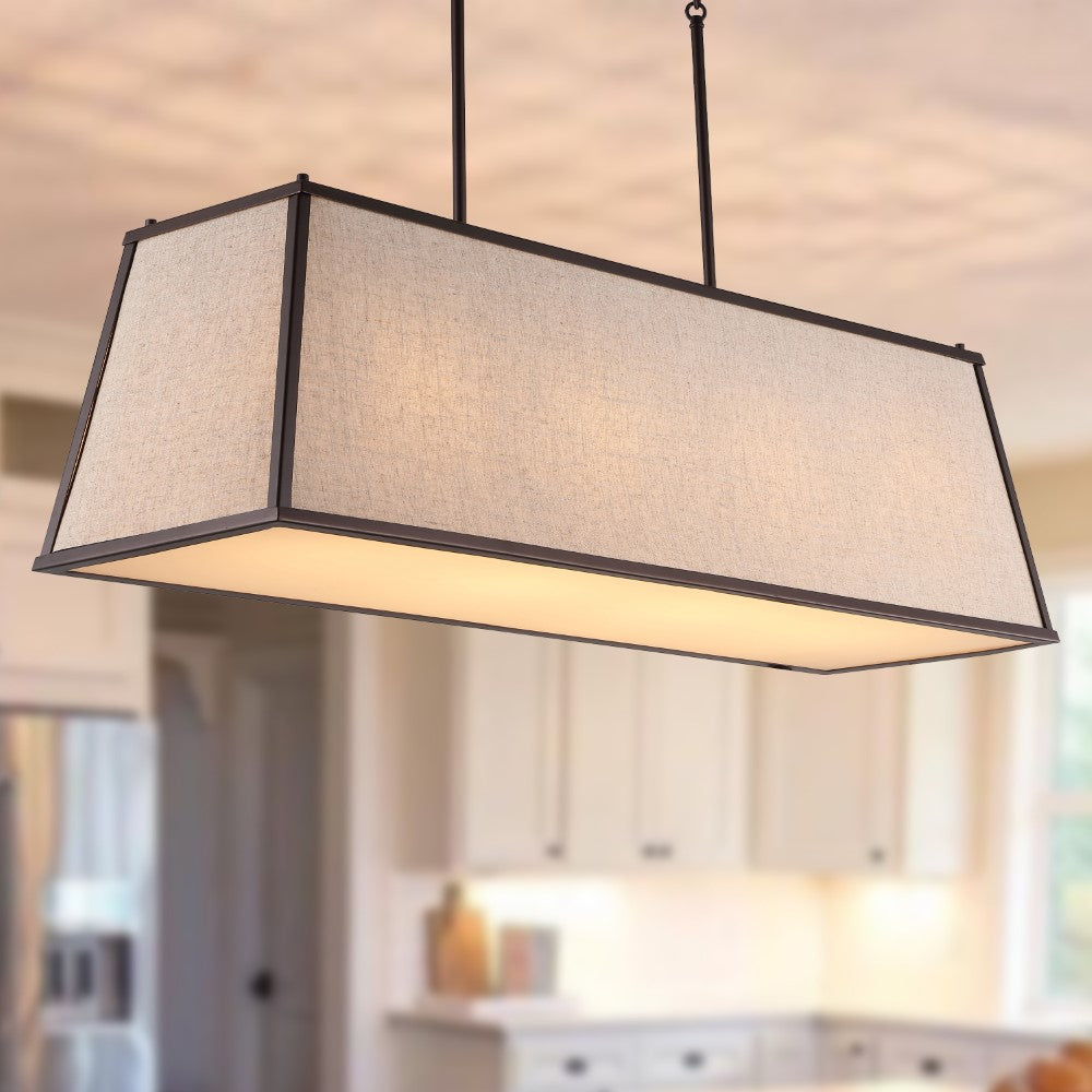 Hanging 42" Minimalist Industrial Trapezoidal Linen Iron Linear LED Pendant