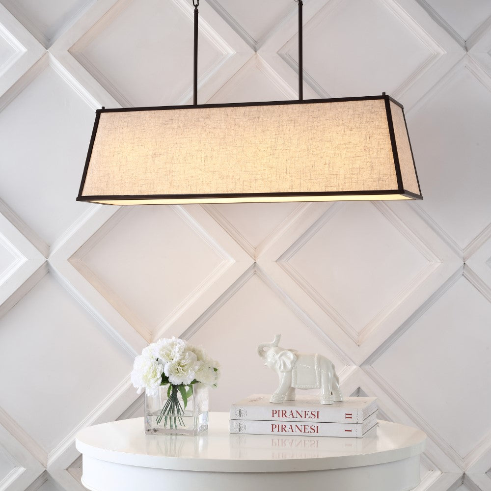 Hanging 42" Minimalist Industrial Trapezoidal Linen Iron Linear LED Pendant