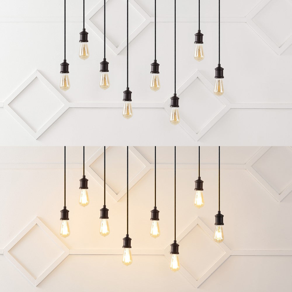 Hinkley 40" 8-Light Vintage Industrial Driftwood Iron LED Linear Chandelier with Height Adjustable Bulbs