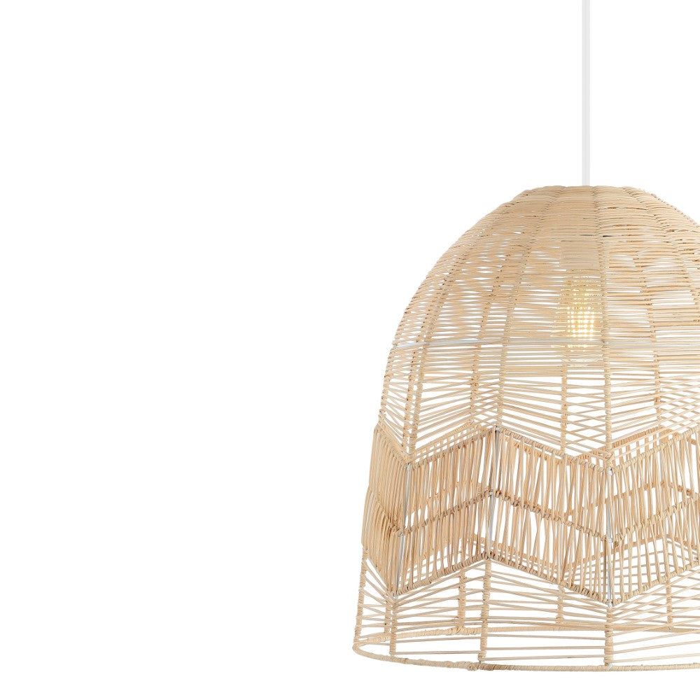 Sofia 17.5" Farmhouse Coastal Rattan 180" Cord Plug-In or Hardwired LED Pendant