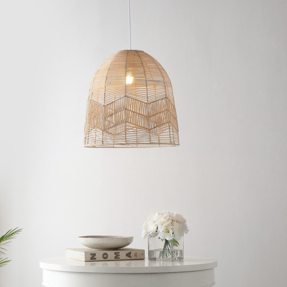 Sofia 17.5" Farmhouse Coastal Rattan 180" Cord Plug-In or Hardwired LED Pendant