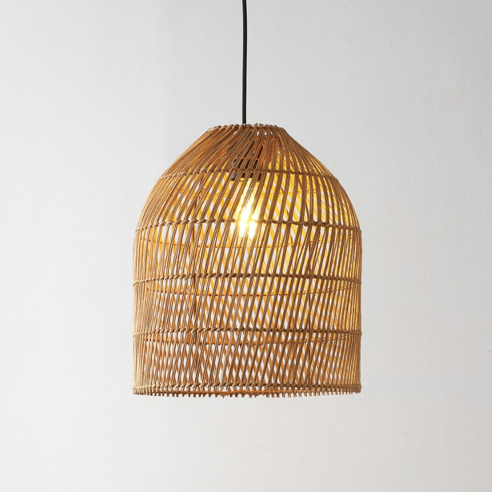 Hardwired 13" Farmhouse Coastal Bohemian Rattan 180" Cord Plug-In or Hardwired LED Pendant