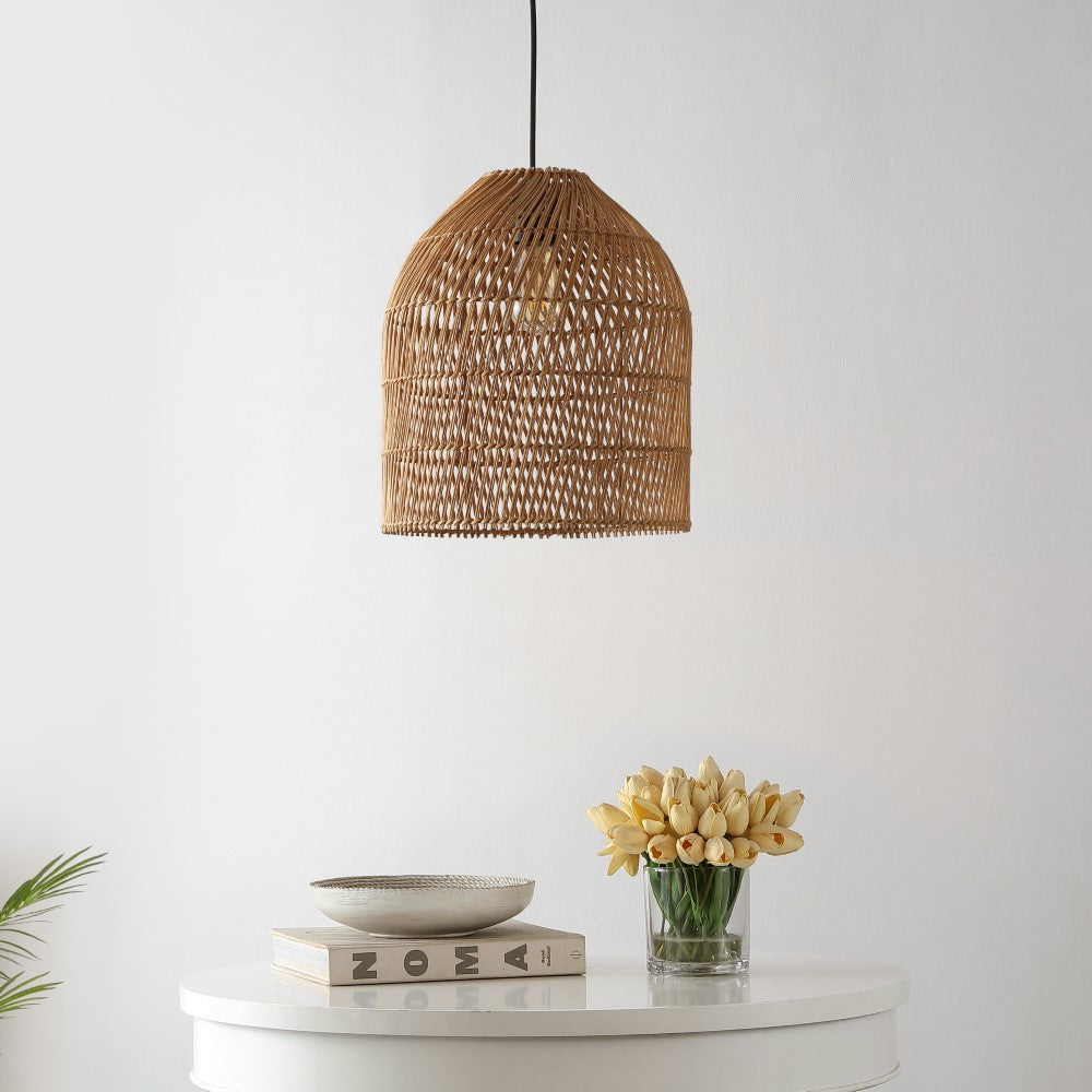 Hardwired 13" Farmhouse Coastal Bohemian Rattan 180" Cord Plug-In or Hardwired LED Pendant