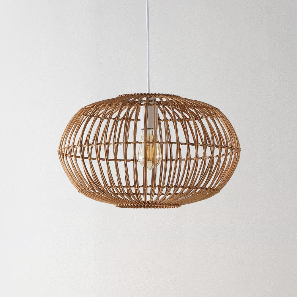 Lucas 17.5" Farmhouse Coastal Rattan 180" Cord Plug-In or Hardwired LED Pendant