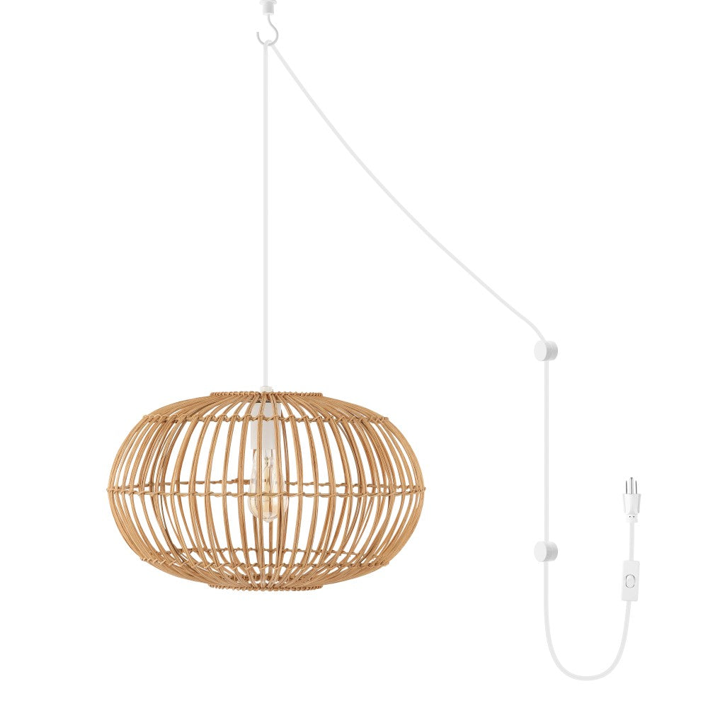 Lucas 17.5" Farmhouse Coastal Rattan 180" Cord Plug-In or Hardwired LED Pendant